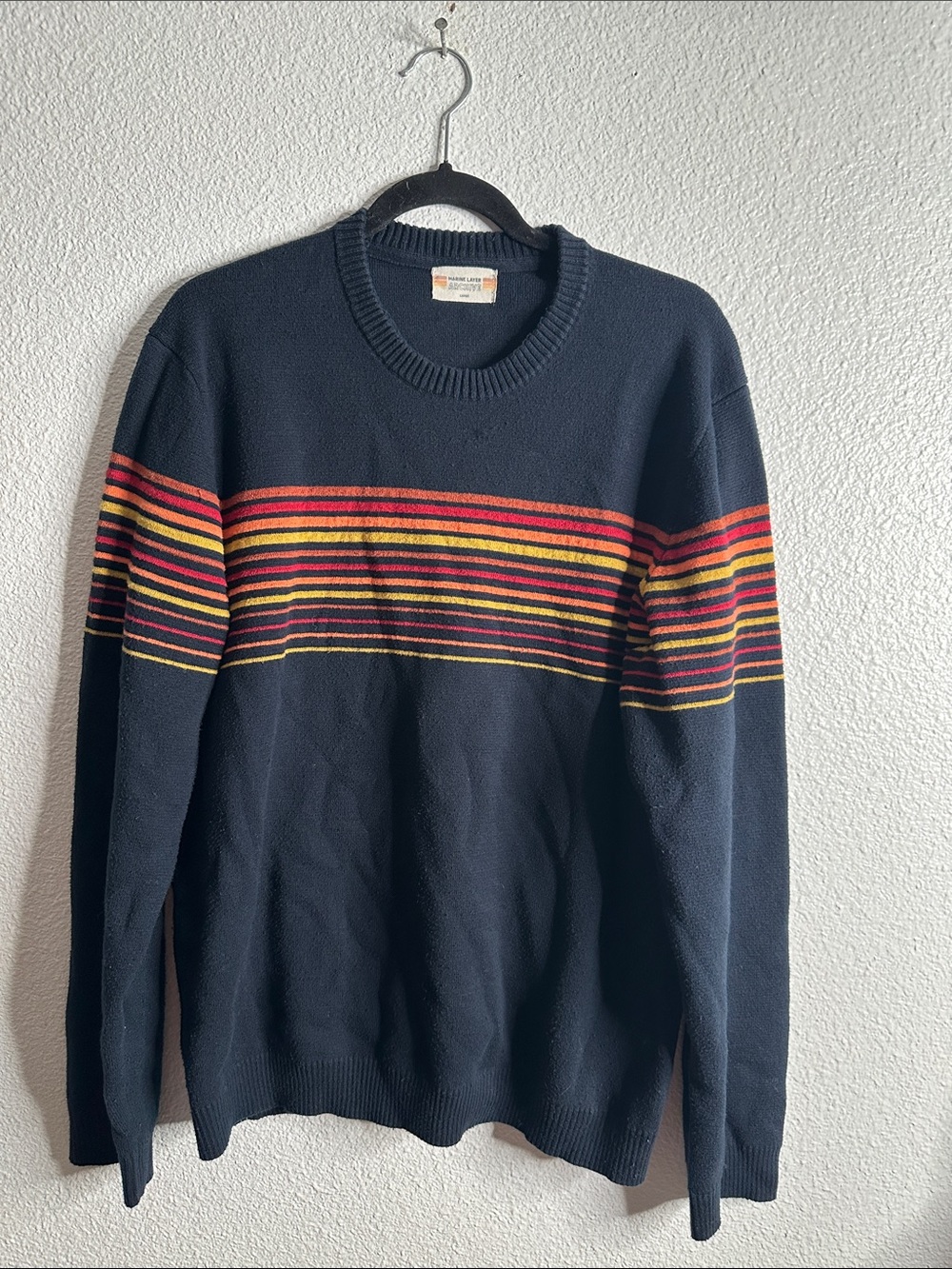 Marine Layer Archive Navy Crewneck organic cotton sweater Red, Yellow  L
